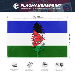 A mockup depicting custom flag specifications and measurements for 'Cascadia for Palestine'