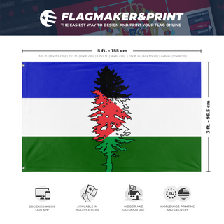 A mockup depicting custom flag specifications and measurements for 'Cascadia for Palestine'