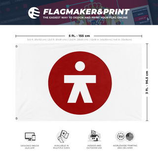A mockup depicting custom flag specifications and measurements for '02-03 test flag'