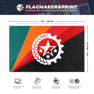 A mockup depicting custom flag specifications and measurements for 'Luevyski flag'