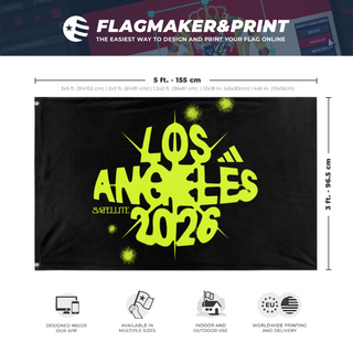 A mockup depicting custom flag specifications and measurements for 'Fr SI flag'