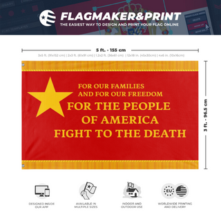 A mockup depicting custom flag specifications and measurements for 'another socliast ameircan flag'