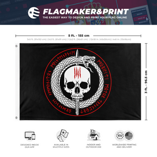 A mockup depicting custom flag specifications and measurements for 'MARSOC S4 flag'