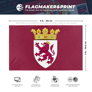 A mockup depicting custom flag specifications and measurements for 'Leon flag'