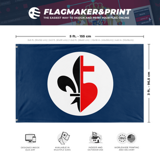 A mockup depicting custom flag specifications and measurements for 'franco algeria flag'