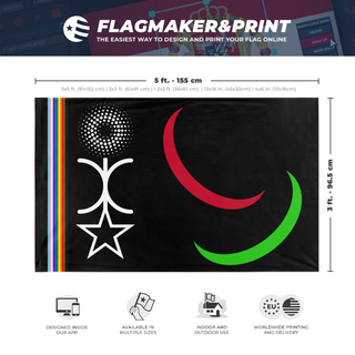 A mockup depicting custom flag specifications and measurements for 'Greater Socialism flag'