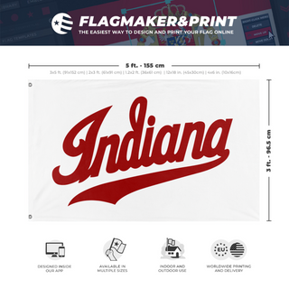 A mockup depicting custom flag specifications and measurements for 'Indiana flag'