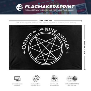 A mockup depicting custom flag specifications and measurements for 'O9A flag'