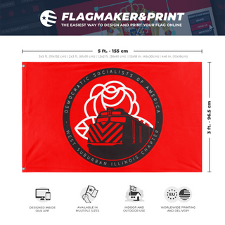 A mockup depicting custom flag specifications and measurements for 'WSILDSA'
