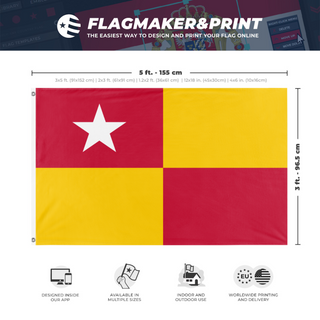 A mockup depicting custom flag specifications and measurements for 'English banner of Essex flag'