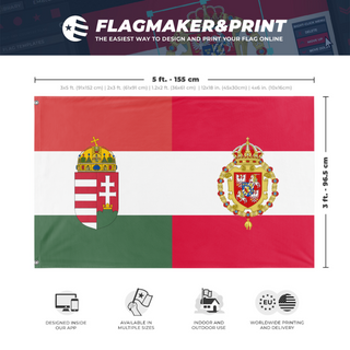 A mockup depicting custom flag specifications and measurements for 'Polish-Hungarian Picnic flag'