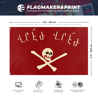 A mockup depicting custom flag specifications and measurements for '1 flag'