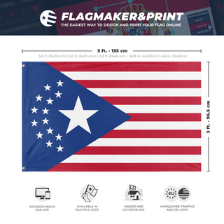 A mockup depicting custom flag specifications and measurements for 'Cyberpunk NUSA flag'