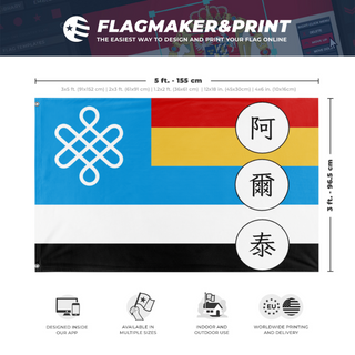 A mockup depicting custom flag specifications and measurements for 'altay special reigion'