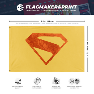 A mockup depicting custom flag specifications and measurements for 'CustomSMNoKings flag'
