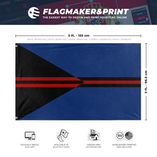 A mockup depicting custom flag specifications and measurements for 'Vela Naj-Eun  flag'
