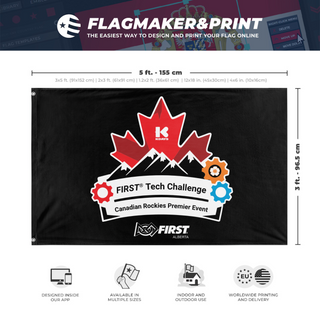 A mockup depicting custom flag specifications and measurements for 'CKPR'