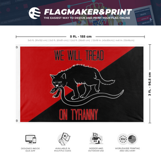 A mockup depicting custom flag specifications and measurements for 'Anti-Tyranny Flag'