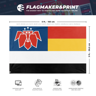 A mockup depicting custom flag specifications and measurements for 'cantonesr flag'