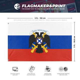 A mockup depicting custom flag specifications and measurements for 'Russian Liberation Army flag'