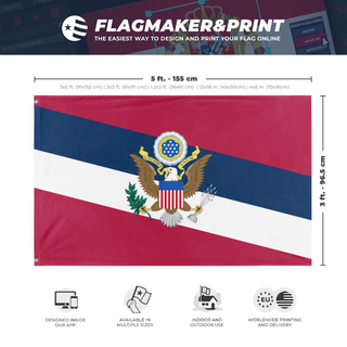 A mockup depicting custom flag specifications and measurements for 'USA in the Style of Brunei flag'