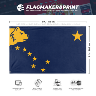 A mockup depicting custom flag specifications and measurements for 'Alaska Redesign  flag'