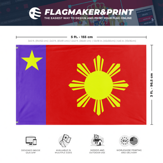 A mockup depicting custom flag specifications and measurements for 'Spacezaland flag'