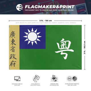 A mockup depicting custom flag specifications and measurements for 'guangdong province flag'