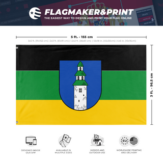 A mockup depicting custom flag specifications and measurements for 'Klein Lengden  flag'