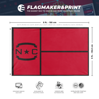 A mockup depicting custom flag specifications and measurements for 'NC Canes flag'