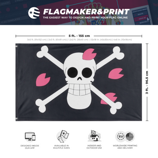 A mockup depicting custom flag specifications and measurements for 'Sakura kingdom flag'