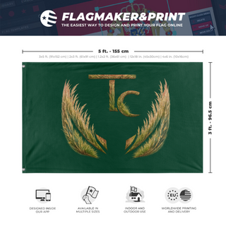 A mockup depicting custom flag specifications and measurements for 'TC Prairie Grasses flag'