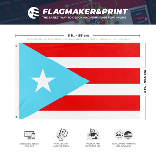 A mockup depicting custom flag specifications and measurements for 'prank PR flag'