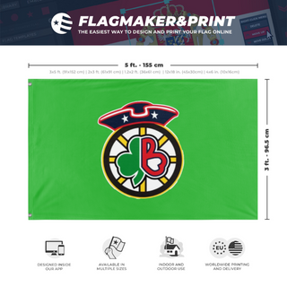 A mockup depicting custom flag specifications and measurements for 'Boston flag'