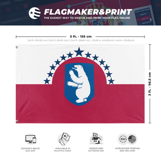 A mockup depicting custom flag specifications and measurements for 'Greenland As a US State flag'