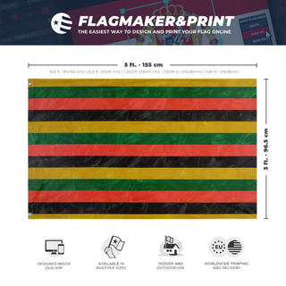 A mockup depicting custom flag specifications and measurements for 'Stripes flag'