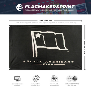 A mockup depicting custom flag specifications and measurements for 'BLM flag'