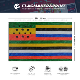 A mockup depicting custom flag specifications and measurements for 'AfAmHouse flag'