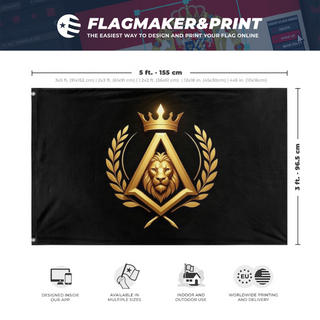 A mockup depicting custom flag specifications and measurements for 'The Amirian flag'