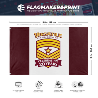 A mockup depicting custom flag specifications and measurements for 'VESLPS flag'