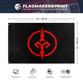 A mockup depicting custom flag specifications and measurements for 'Amirian War  flag'