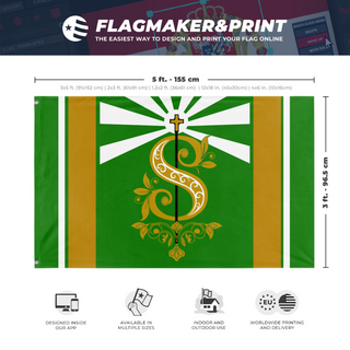 A mockup depicting custom flag specifications and measurements for 'Stong flag'
