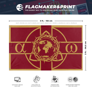 A mockup depicting custom flag specifications and measurements for 'The United Christendom of Earth flag'