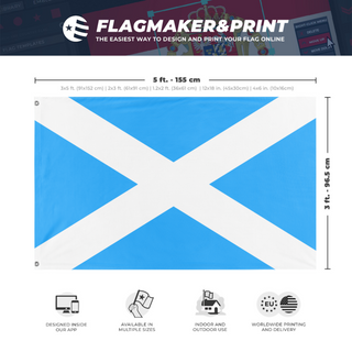 A mockup depicting custom flag specifications and measurements for 'Scottish flag'