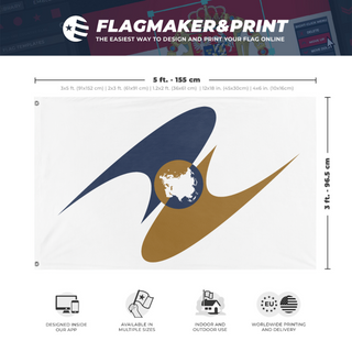 A mockup depicting custom flag specifications and measurements for 'Eurasian Economic Area flag'