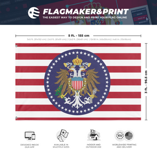 A mockup depicting custom flag specifications and measurements for 'Holy American Empire  flag'