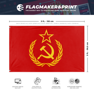 A mockup depicting custom flag specifications and measurements for 'Alternate Version Of The USSR Flag'