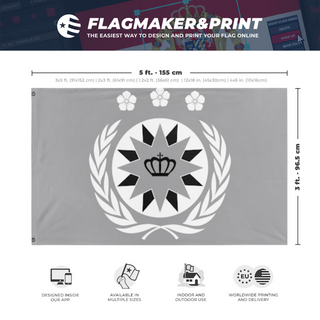 A mockup depicting custom flag specifications and measurements for 'flag of i dont know'