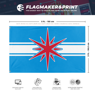 A mockup depicting custom flag specifications and measurements for 'AnA flag'