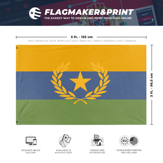 A mockup depicting custom flag specifications and measurements for 'nuisan flag no 4 or 3'